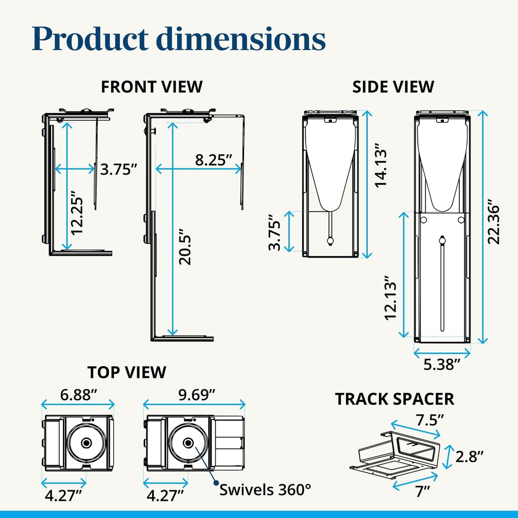 Under Desk PC Mount with Track Spacer – Adjustable CPU Holder with 16" Slide-Out Track & 360° Swivel, 50 lb Capacity PC Holder, Fits Most Desktop Towers, Standing Desks with Crossbars - Image 4