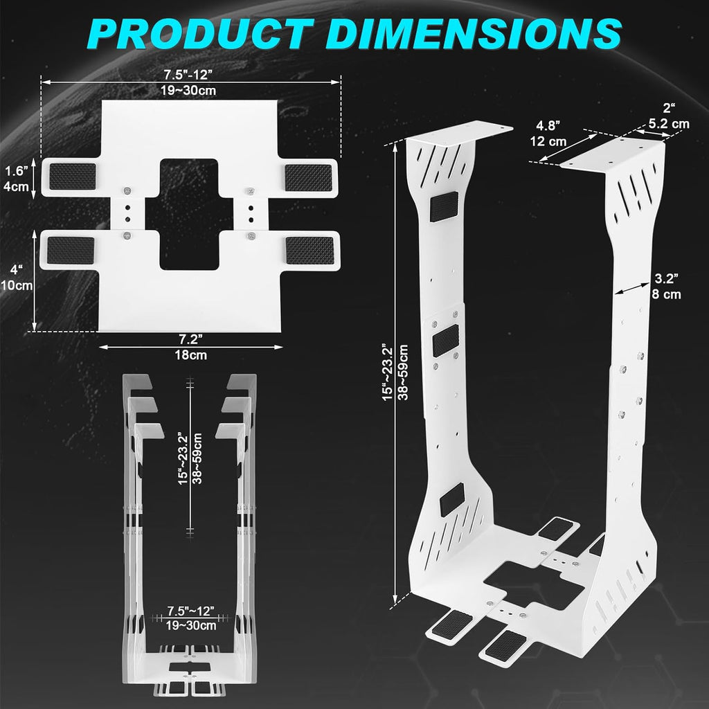 Heavy Duty Adjustable Under Desk PC Holder 7.5 to 12 Inch Wide, Supports up to 80 Lbs Load Capacity, Under Desk PC Mount, Wall Mount Space Saving Computer Case Tower Holder-White - Image 2