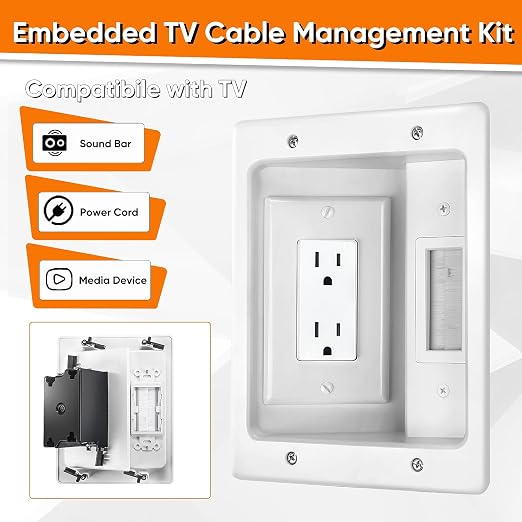 in-Wall Cable Management Kit, Recessed TV Outlet for Wall Mount TV(No Wire) | Integrated Embedded Design, Perfectly Compatible with Structured Cabling - Image 3
