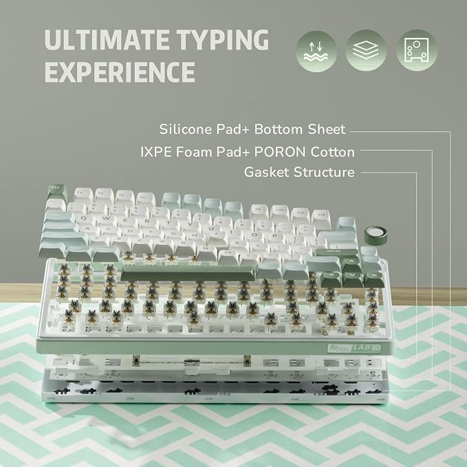 RK ROYAL KLUDGE R75 Mechanical Keyboard Wired with Volume Knob, 75% Keyboard Gasket Mounted, RGB Backlit, Creamy Keyboard with MDA Profile, PBT Keycaps, Hot Swappable Pre-lubed Tactile Switch - Image 5
