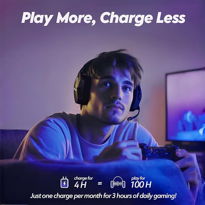 NUBWO Wireless Gaming Headset with Mic for Ps5 Ps4 PC, Zero Interference, 100-Hour Battery All-Day Play, 23ms Sync​ for Fortnite & Call of Duty/FPS Gamers, Triple Mode All Devices Compatible - Gray - Image 6