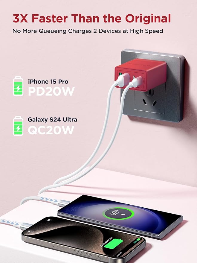 [3-Pack] USB Charger Fast Charging Block 40W Type C Charging Blocks 4-Port PD Power Adapter + QC Wall Plug Multiport USB C Charger Block for iPhone 17 16 15 14 13 12 11 Pro Max XR XS 8 - Image 3