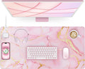 Pink Marble Mouse Pad with 15W Wireless Charging, 31.5"x15.8" in | Large Gaming Desk Pad/Mat for Women Girls, Waterproof Ultra-Smooth Surface, Non-Slip Base by abcmat