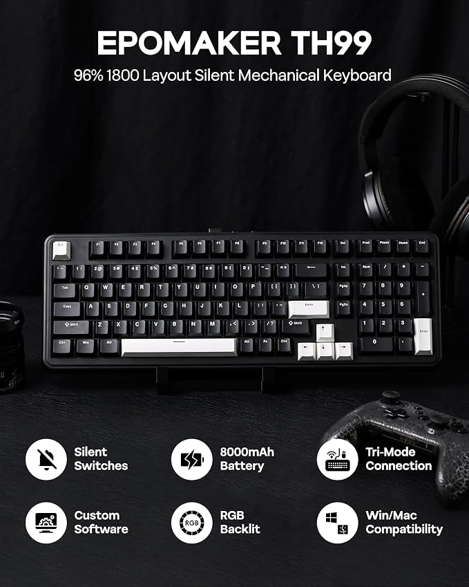 EPOMAKER TH99 Tri-Mode Wireless Mechanical Keyboard with 8000mAh Battery | Hot Swappable Custom RGB Gaming Keyboard with Numpad, Creamy Gasket Keyboard for PC/Mac/Office (Black, Sea Salt Silent) - Image 2