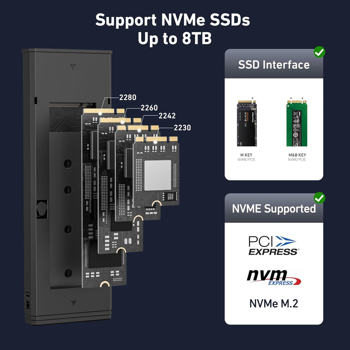 BENFEI M.2 NVME SSD Enclosure, Tool-Free USB C (10Gbps) to NVME Adapter Supports 10s Power Loss Protection, Compatible with NVME M and B&M Keys with Size 2230/2242/2260/2280 SSDs - Image 3