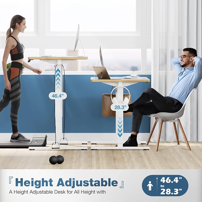DUMOS 47 Inch Electric Standing Desk, Memory Adjustable Home Office Desk | Sit Stand Up Desk for Work Home Office,Adjustable Desk, Rising Computer Table with Splice Board,Cable Management,Hook,Oak - Image 3