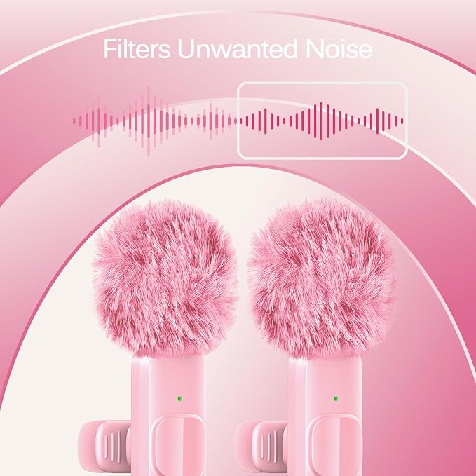 Wireless Lavalier Lapel Microphone for iPhone, iPad, mini Video Recording Mic for Interview Video Podcast Vlog YouTube & Livestream, Noise Reduction, Plug & Play (Pink Type C & Lightning Port) - Image 5