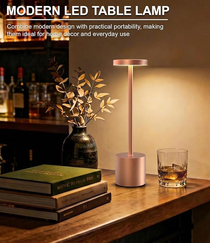 Cordless Table Lamps Rechargeable Set of 2, Portable LED Desk Lamp, 5000mAh Battery Powered Wireless Table Light - 3 Color Dimmable Lighting for Restaurant Dining Patio Outdoor Bedroom(Rose Gold) - Image 6