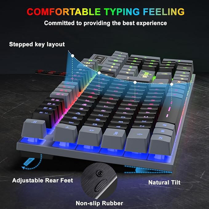 BlueFinger RGB Gaming Keyboard and Backlit Mouse Combo, USB Wired, LED Gaming Set for Laptop PC Computer Game and Work(Gray & Black) - Image 3