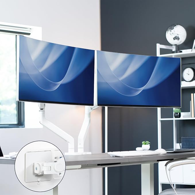 VIVO Heavy Duty Dual Ultra-Wide Monitor Tension Arm, Up to 45 inch Screens, Holds 44 lbs per Arm, Premium Desk Mount Monitor Stand for 2 Ultrawides, White, STAND-V200VW - Image 9