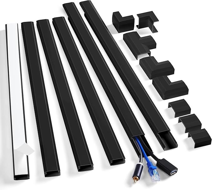 ZhiYo Cord Cover Wall Kit, 94.5in Cord Hider Wall Mounted TV, Self-Adhesive Wire Covers for Cords, Paintable Wire Hiders Cable Raceway Kit, Cable Concealer, 6 x L15.7in W0.98 H0.5in, Black by ZhiYo