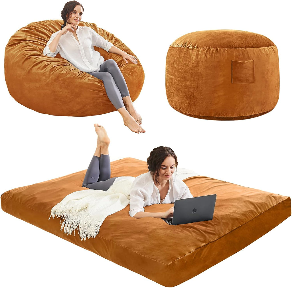 Bean Bag Chairs for Adults - Giant Bean Bag Convertible Floor Sofa by ILPEOD