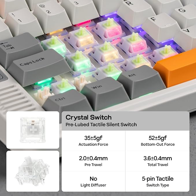 EPOMAKER RT85 Wireless Mechanical Keyboard with Joystick & DIY Screen | 8000mAh, BT/USB/2.4Ghz, Gasket, 5-Layer Paddings, Hot-Swap, PBT Keycap, 75% Gaming Keyboard (Retro White, Crystal Switch) - Image 7