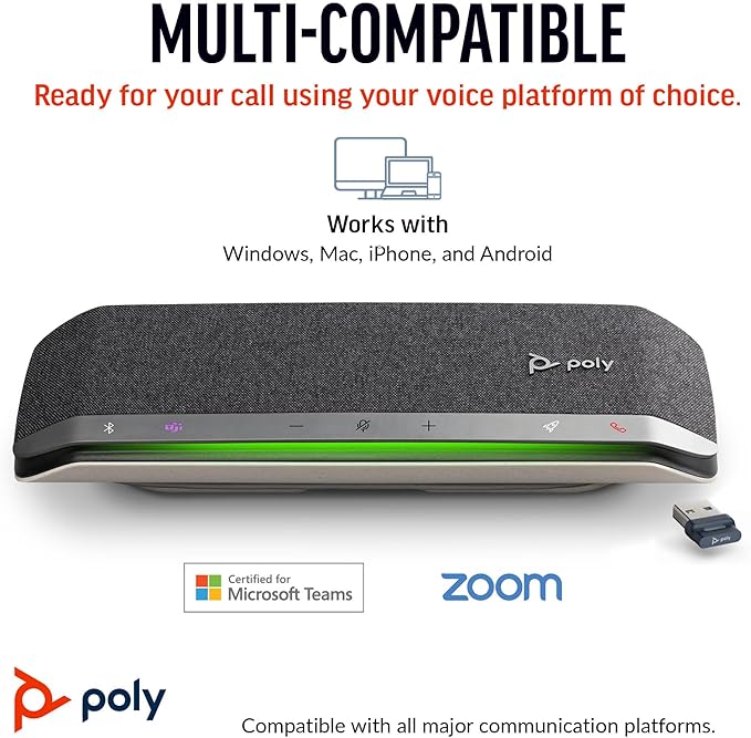 Poly Sync 40+ Smart Speakerphone (Plantronics) - Flexible Workspaces - Connect to PC/Mac via BT700 Adapter and Smartphones via Bluetooth - Certified for Microsoft Teams – Amazon Exclusive - Image 7