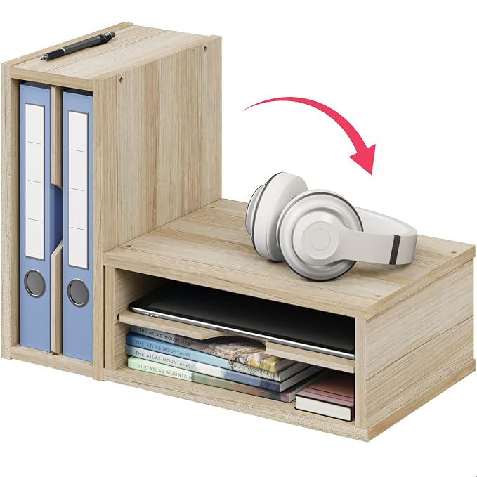Ballucci 2-Tier Wooden Desk Organizer, Office Desk Organization, Mail Sorter, Paper Tray, File Folder Holder, Desktop Paper Organizer, Desk Organizers and Accessories, Natural Wood - Image 6