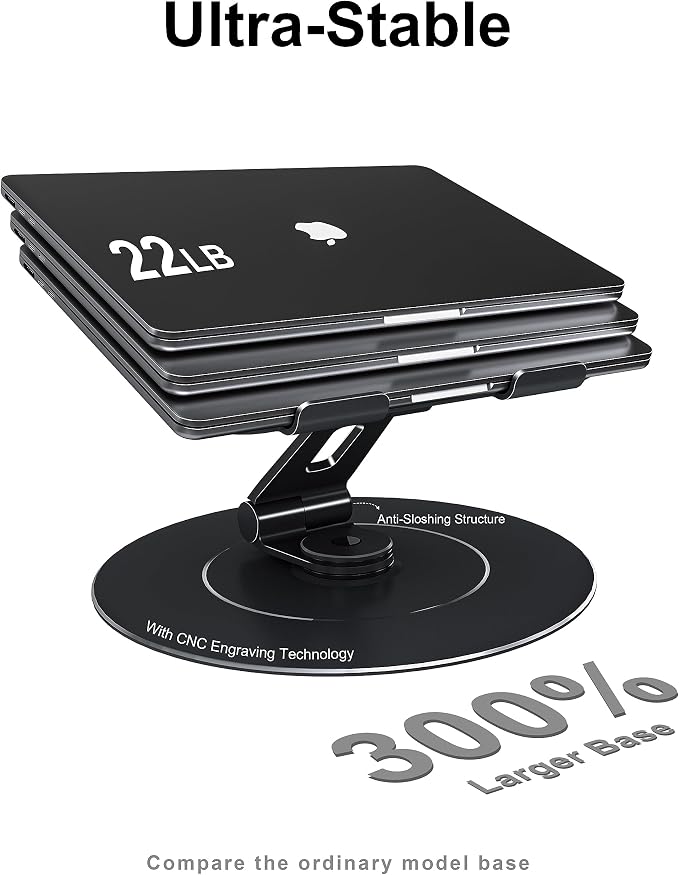 LOXP Ultra-Stable Laptop Stand for Desk with Larger Base | Military-Grade Aluminum Anti-Loosening Structure - Height Adjustable Laptop Stand Suitable for 10-17.3 inch - Image 3