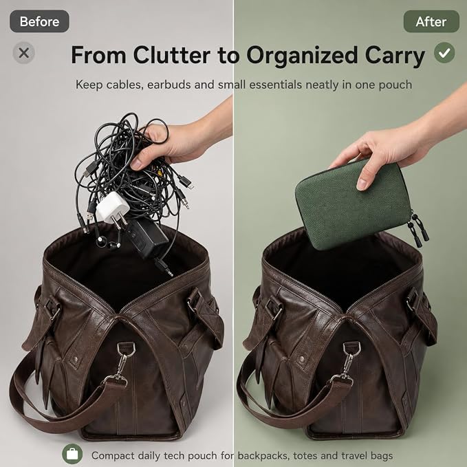Electronics Travel Organizer, Compact Charger Case | Soft padded polyester helps protect cables, power banks, adapters and earbuds from light splashes and daily scratches - Image 3
