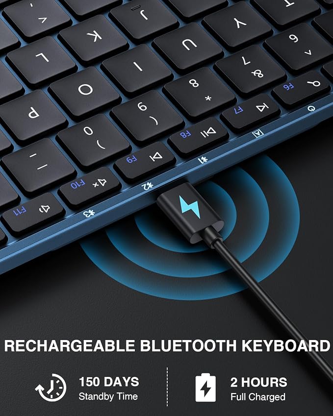 ProtoArc XK01 Full-Size Foldable Bluetooth Keyboard for Travel, Blue | 105 keys, number pad, 0.65in keycaps, 3-device Bluetooth 5.1 switching, USB-C charging, for laptop tablet phone - Image 7