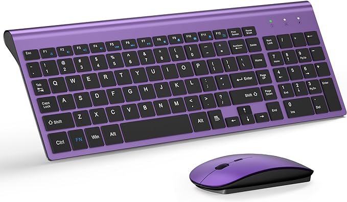 Wireless Keyboard and Mouse Ultra Slim Combo, TopMate - Purple Black | 2.4G Silent Compact 2400DPI Mouse and Scissor Switch Keyboard Set with Cover, Batteries Included, for PC/Laptop/Windows/Mac by TopMate