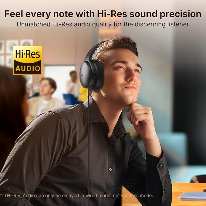 EarFun Tune Pro Active Noise Canceling Headphones, Wireless Headphones | 5 Mics Clear Call, 120H Playtime, Bluetooth 5.4, Hi-Res Audio, Multipoint Connection, Custom EQ via App, Comfortable Fit - Image 4