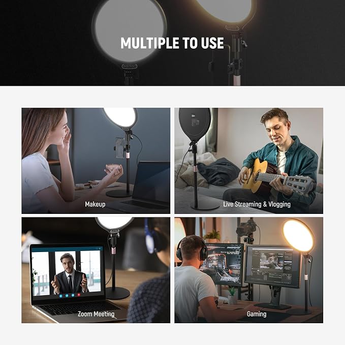 NEEWER Basics 10.5" Desk Ring Light with Stand/Phone Holder/Timer, 3000-6500K Full Screen 15W LED Selfie Panel Lighting for iPhone Recording Streaming Makeup Laptop Webcam Video Conference Zoom, R10 - Image 2