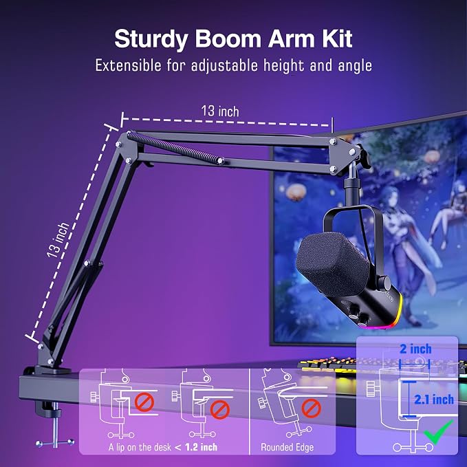 FIFINE AmpliGame AM8T XLR/USB Gaming Microphone Set, Dynamic PC Mic | Streaming RGB Mic Kit with Boom Arm Stand, Mute Button, Headphones Jack, for Podcasting Recording Vocal Voice-Over - Image 6