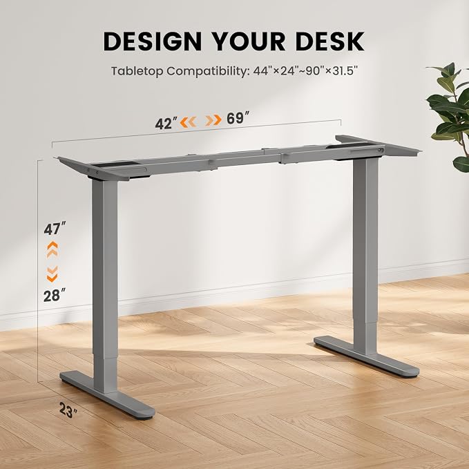 ErGear Dual Motor Standing Desk Legs for 44-90 inch Desktops, 264 lbs | 4 Memory Presets, Cable Tray, Dual Hooks, 28-47 inch Height Range, DIY Sit Stand Frame, Black Finish, Quiet Lifting, Grey - Image 3