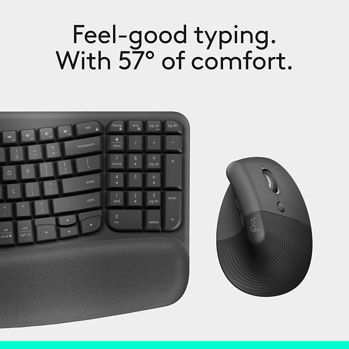 Logitech Wave Keys Keyboard & Lift Mouse Ergonomic Combo - Graphite | Cushioned palm rest, Easy-Switch technology, wireless Bluetooth, multi-OS compatible with Windows and Mac - Image 9