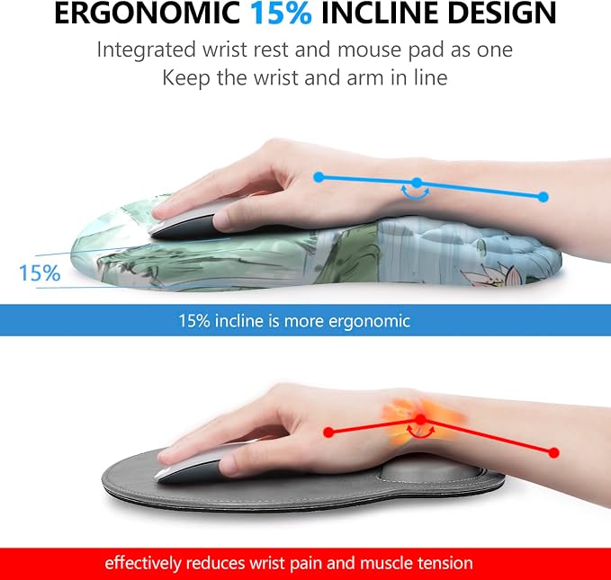 Ergonomic Mouse Pad Wrist Rest, 2 in 1 Keyboard Pad for Office | Memory Foam Wrist Cushion, Non-Slip PU Base, Massage Design, Relieves Wrist Pressure for Work, Gaming & Office Use - Image 2