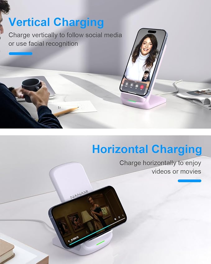 NANAMI Wireless Charger for Samsung and iPhone - 10W Fast Induction Charger Stand for Galaxy S25/S26/S24/S23/S22/S21, Wireless Charging Stand Phone Charging Dock for iPhone 17/17 Air/16/15/14/13/12 - Image 4