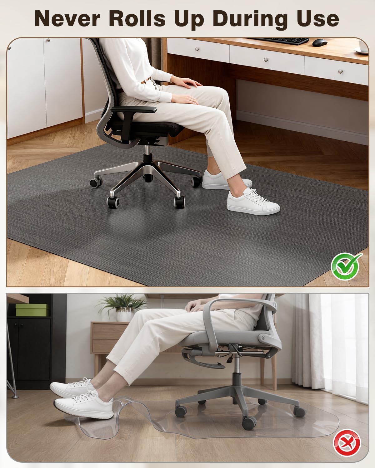 Ultra Large Office Chair Mat for Hardwood Floor, Rolling Chair Mat for Hard Wood, Large Anti-Slip Hard Floor Protector, Heavy Duty Computer Desk Rug for Office and Home 50"*63" Grey - Image 8