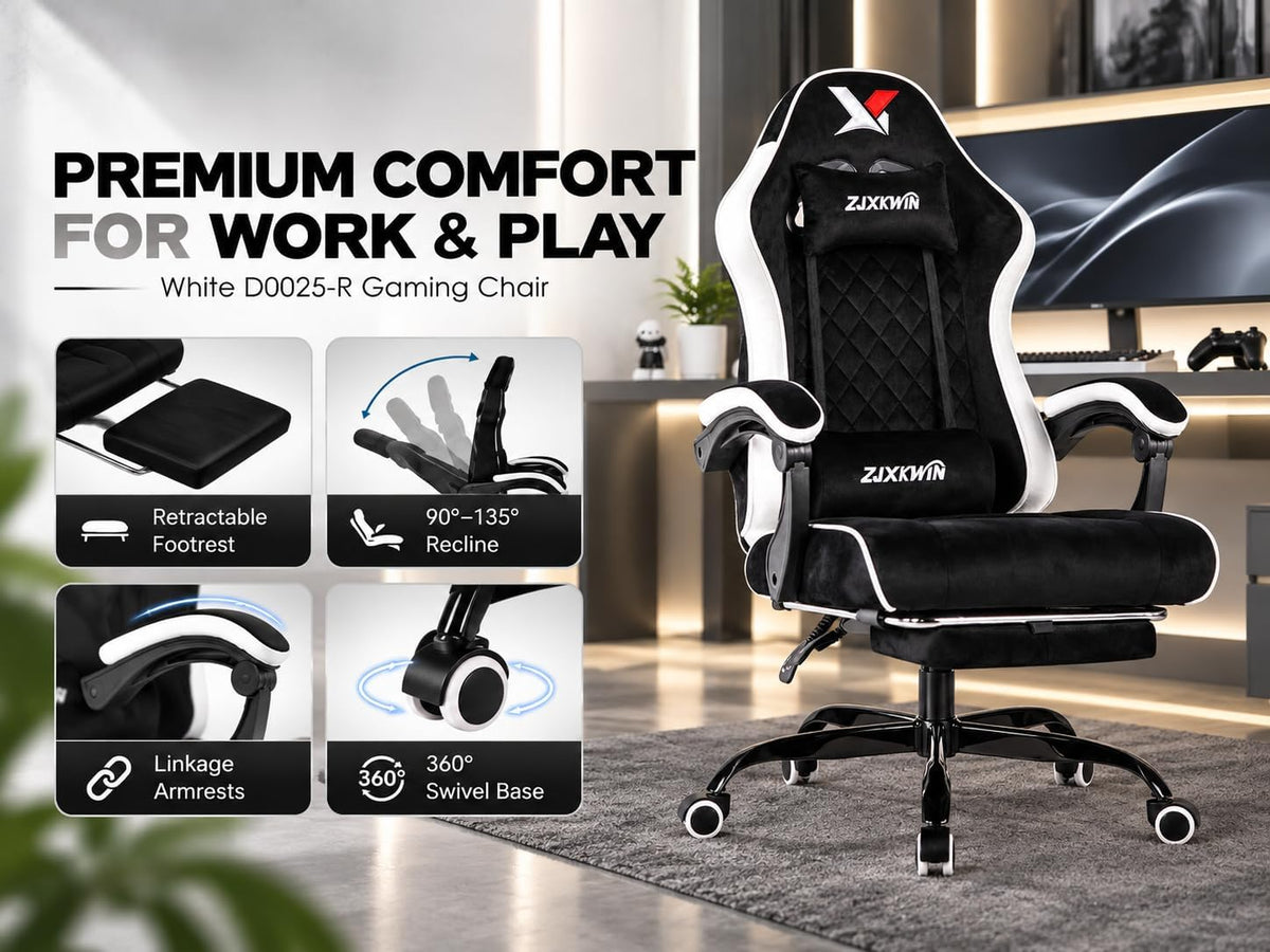 Computer Gaming Chair, 400 lb Velvet Recliner with Footrest for Adults - Image 4