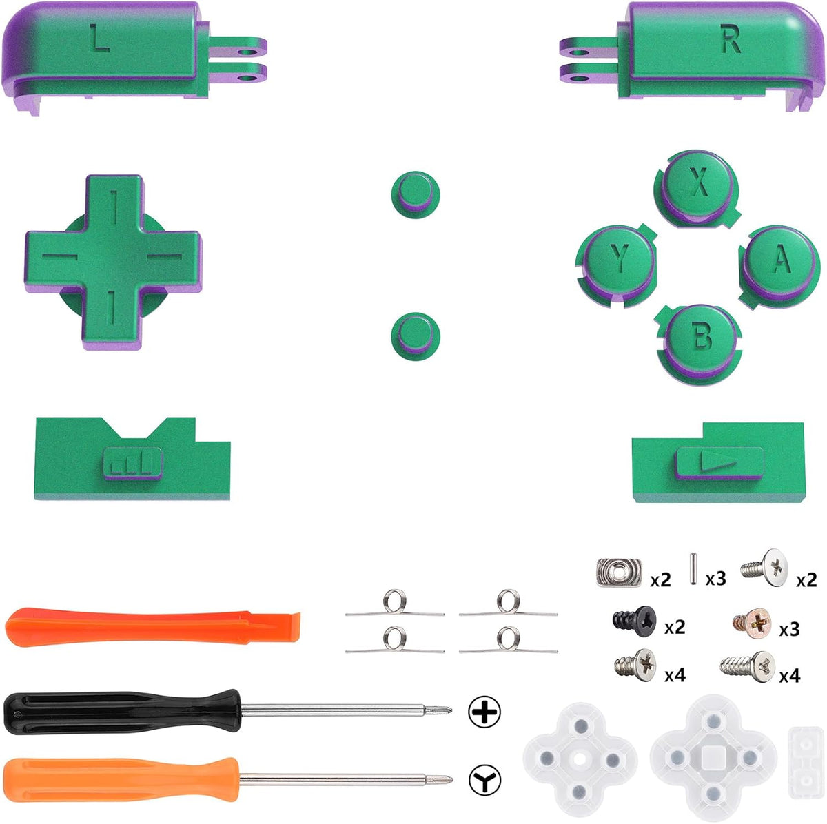 eXtremeRate Chameleon Green Purple Replacement Full Set Buttons for Nintendo DS Lite Handheld Console, Custom D-pad A B X Y Start Select R L Power Volume Keys for Nintendo DS Lite NDSL - No Console - Image 2