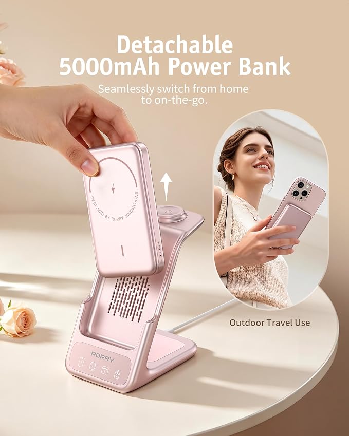 RORRY AuraDock Charging Station for Apple,5000mAh Detachable Power Bank | 3 in 1 for Magsafe Charger, 20W PD Wireless Magnetic Charging Station for iPhone, Apple Watch, AirPods - Image 3