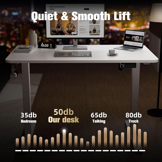 43"x24" Standing Desk,Height Adjustable Sit-Stand Desk Home Office, White | Electric Adjustable Standing Desk, Sit to Stand Computer Office Desk with Splice Board, Memory Preset, Lifts 28.7''-46.5" - Image 7