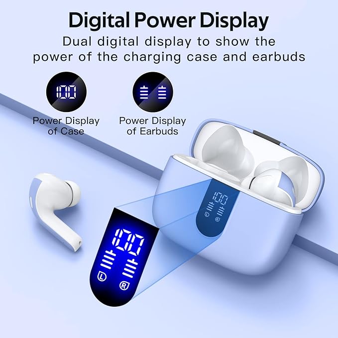 TAGRY Bluetooth Headphones True Wireless Earbuds 60H Playback LED Power Display Earphones with Wireless Charging Case IPX5 Waterproof in-Ear Ear buds with Mic for TV Smart Phone Laptop Computer Sports - Image 2