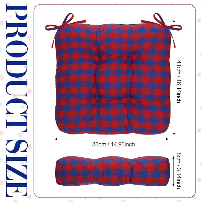 Geetery 4 Pack Chair Cushions, 16" x 15",Red and Blue,Plaid - Image 3