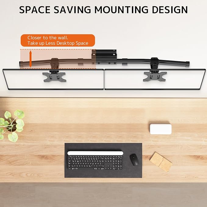 Dual Monitor Wall Mount, Horizontal Assembly Mount for 2 Monitor Screens up to 35 inches, Max. 10kg per Arm, VESA 75x75/100x100mm,Black - Image 3