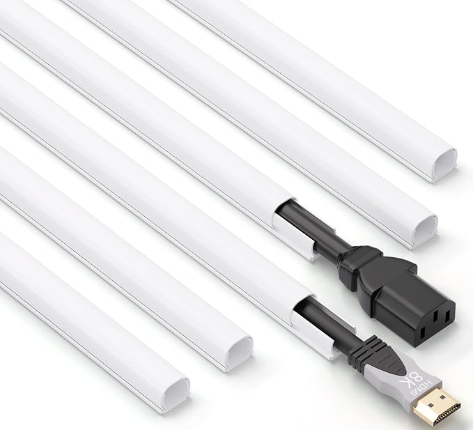 ZhiYo 85in Cord Hider for One Wire, Self-Adhesive Cord Covers for Wires on Wall, Paintable TV Cable Hider Wire Covers for Cords, White Cable Management Raceway Channel, 6X L14in, W0.5in H0.4in by ZhiYo