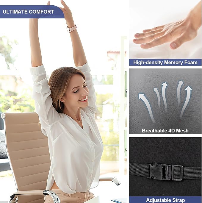 Cooling Lumbar Support Pillow for Car, Memory Foam Car Back Cushion | Cool-Touch Car Seat Back Pillow for Driving, Adjustable Strap, Cool-Touch Ergonomic Lower Back Support Pillow, Office Chairs - Image 8