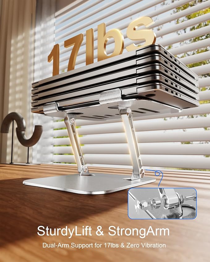 Laptop Stand for Desk, Metal Computer Stand Laptop Riser Holder | Adjustable Desktop Stand, Foldable Laptop Riser, Height for MacBook PC Computer Notebook Office Desk Accessories 10-17 Inch - Image 5