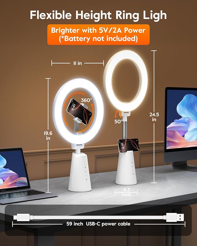 Ring Light for Makeup and Video Recording, 11" Desk Ring Light with 13.5" Stand & Phone Holders, Touch Control, Dimmable LED Selfie Light for Makeup, Video, Zoom Calls, Live Stream, YouTube&TikTok - Image 6
