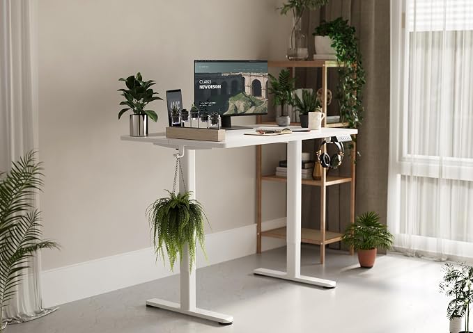 Claiks Electric Height Adjustable Standing Desk, 48x24 Inch, White | Smooth Height Adjustment, 3 Memory Presets, Cable Management Hub&Hook, Stable Steel Frame, 176lbs Capacity, Easy Assembly - Image 2