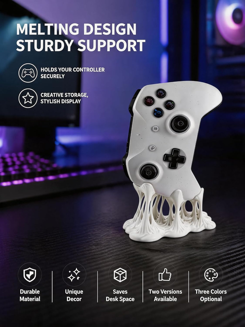 Melting Controller Holder Stand, Pink, Unique Gaming Desk Organizer Compatible with Xbox and PS5 Controllers, Fun Decorative Display (White, Compatible with Xbox Controller Version) - Image 3
