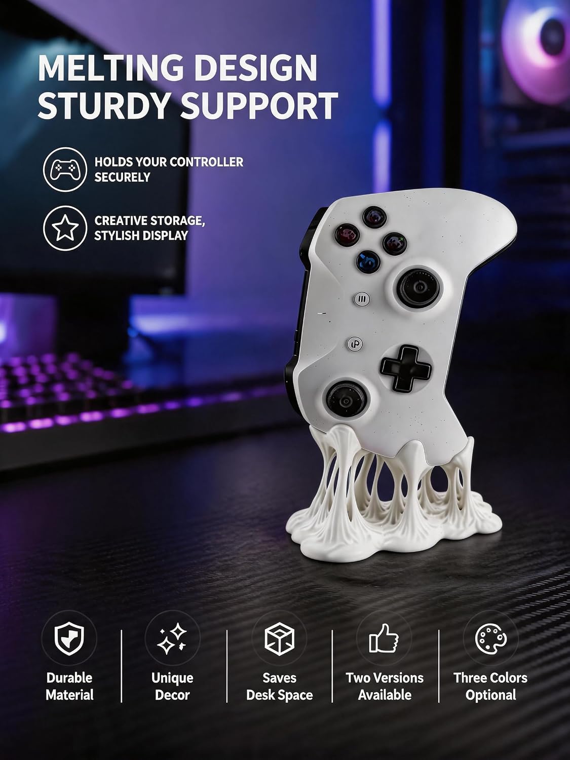 Melting Controller Holder Stand, Pink, Unique Gaming Desk Organizer Compatible with Xbox and PS5 Controllers, Fun Decorative Display (White, Compatible with Xbox Controller Version) - Image 3