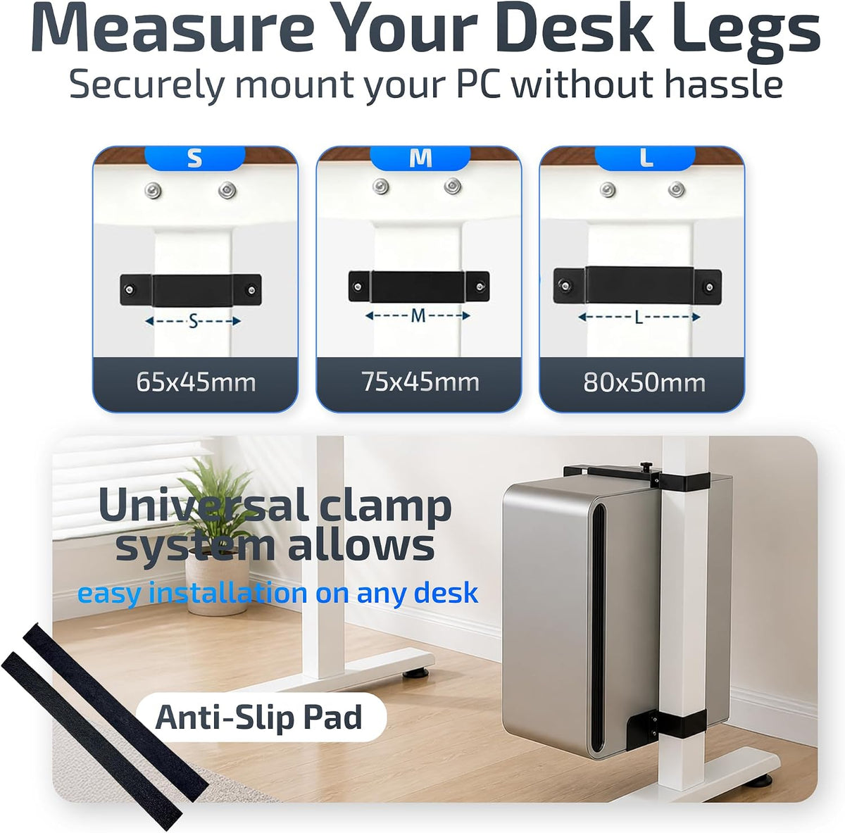 Adjustable No Drill Under Desk PC Mount Stand, 50lb Capacity - Image 7