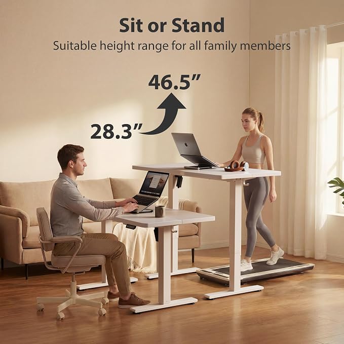 Cubiker Standing Desk, 40x24 Inches Sit Stand Home Office Desk, Electric Stand up Desk, Adjustable Desk with Splice Board, White Frame/White Top - Image 6