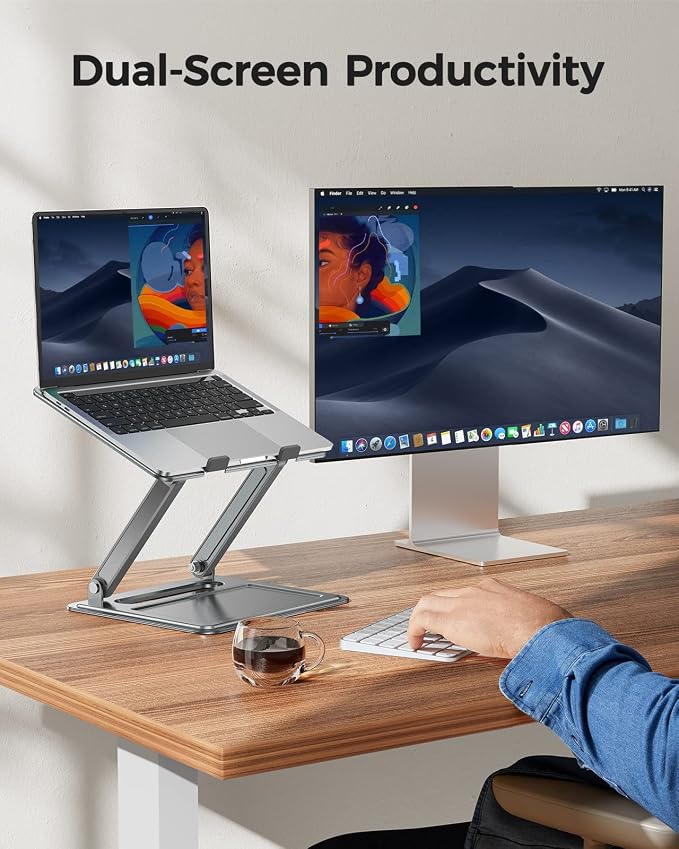 Adjustable Laptop Stand, Portable for 17.3inch Laptops, Holds Up to 17.6lbs, Ergonomic Posture & Heat Dissipation - Gray - Image 7