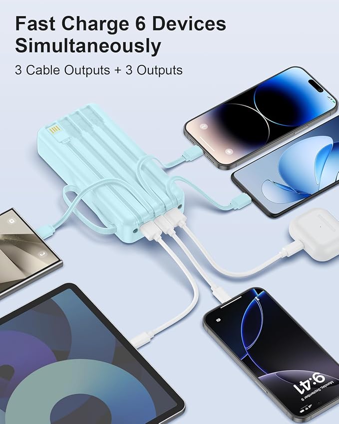 Portable Charger 27000mAh 30W Fast Charging Power Bank | Built-in Cables, LED Display, 6 Outputs & 2 Inputs, USB C Battery Pack, Compatible with iPhone, Samsung, Google - Image 5