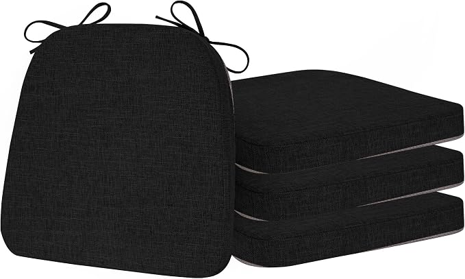 ELFJOY Non-Slip Chair Cushions for Dining Chairs Black 16.7"x16" | 4 Pack, with Ties and Washable Cover, U Shape, Breathable Fabric, for Kitchen Dining Office Folding Chairs，Comfortable by ELFJOY